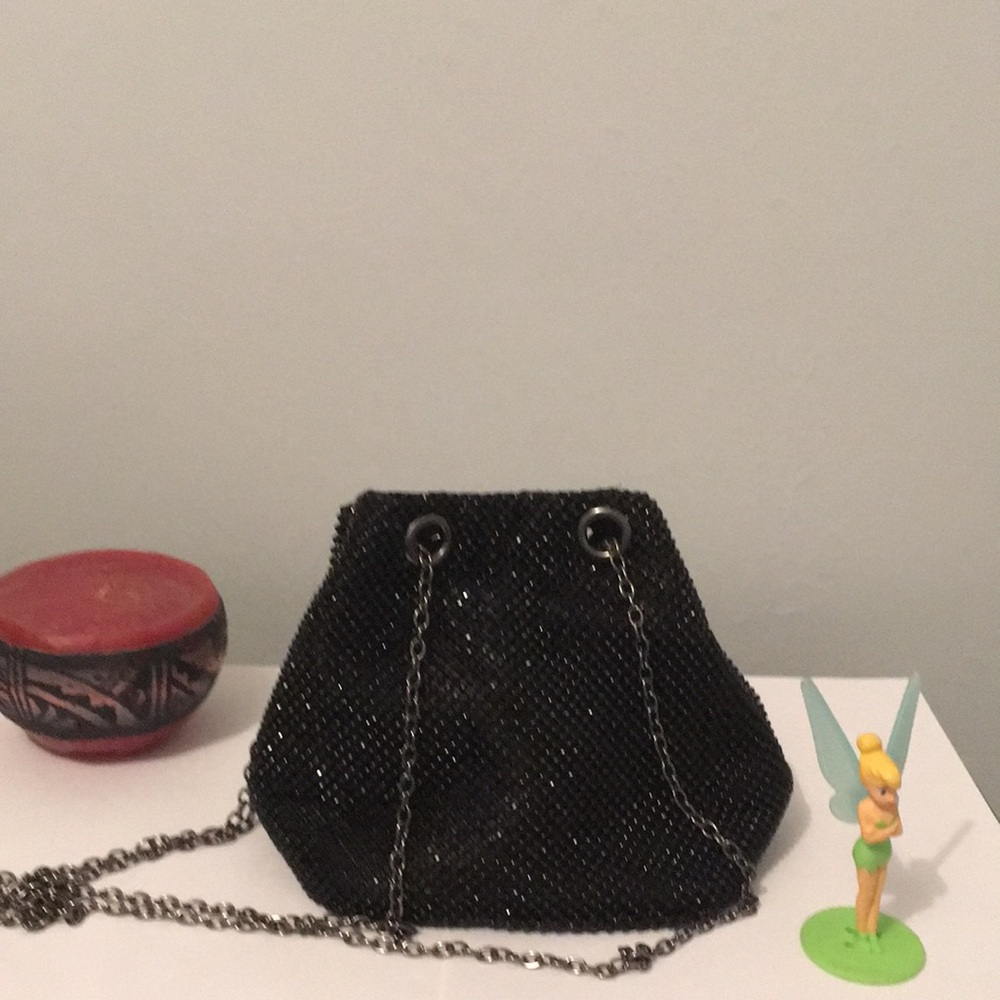 Dressy Cute evening bucket bag .satin interior black chain Crossbody.